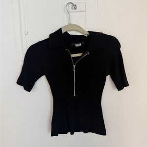 Reformation Black Short Sleeve Zipper Top